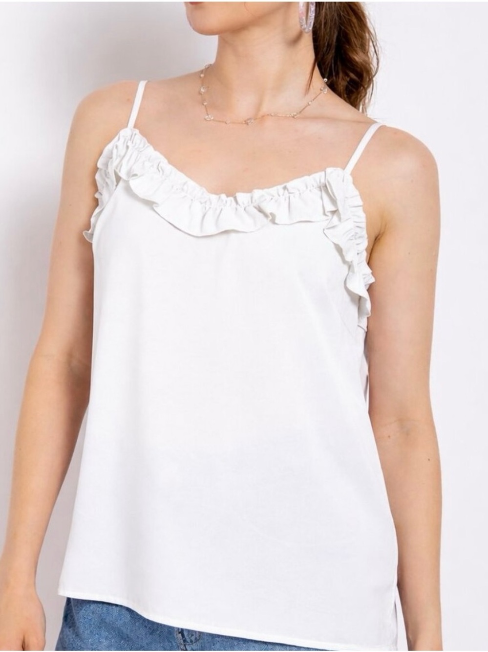 Gigio White Ruffle-Trim Camisole top - size Small